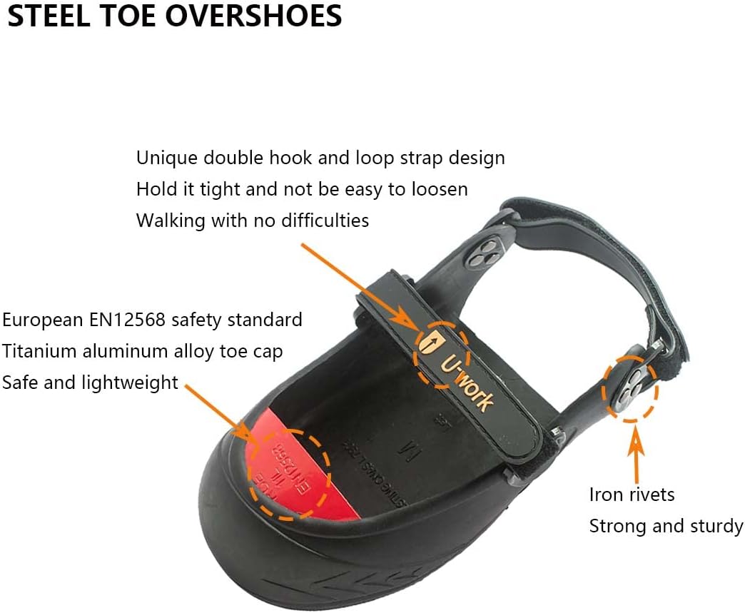 Safety Overshoes Steel Toe Caps with Metatarsal Guard, Titanium Aluminum Alloy Toe Shoe Covers, Steel Toe Covers, Slip Resistant Alloy Toe Overshoe, Visitor Safety Overshoe, M, Red - - 