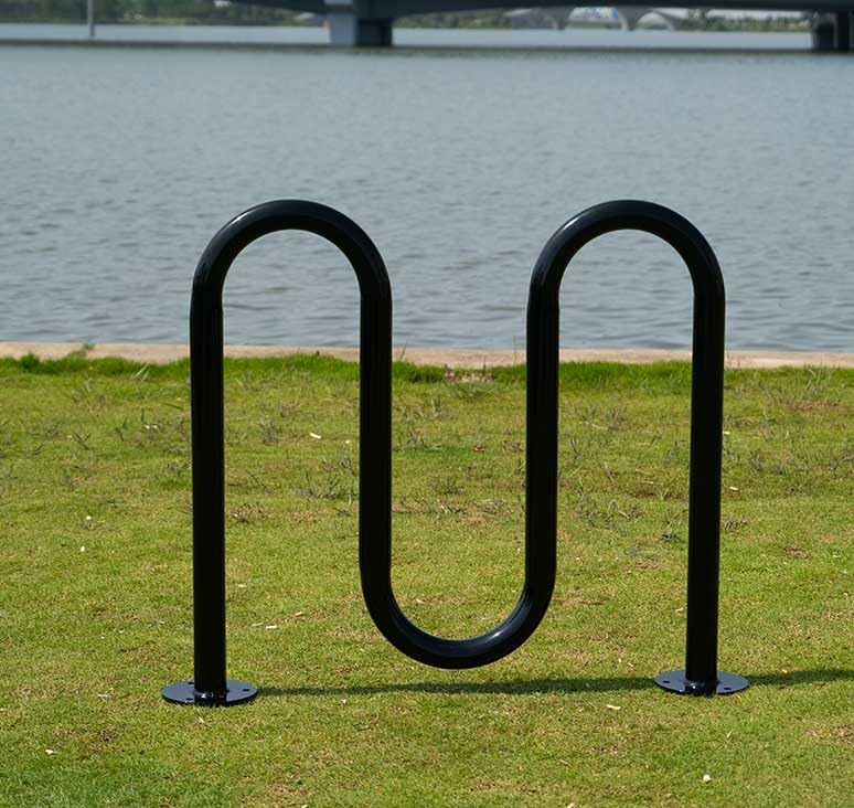 Wave Bike Rack Dual-Loop 5 Bike Capacity Steel Powder Coating Black Commercial Outdoor Sidewalks 2-3/8Pipe 43 L x 36-2/8 H (Dual-Loop)