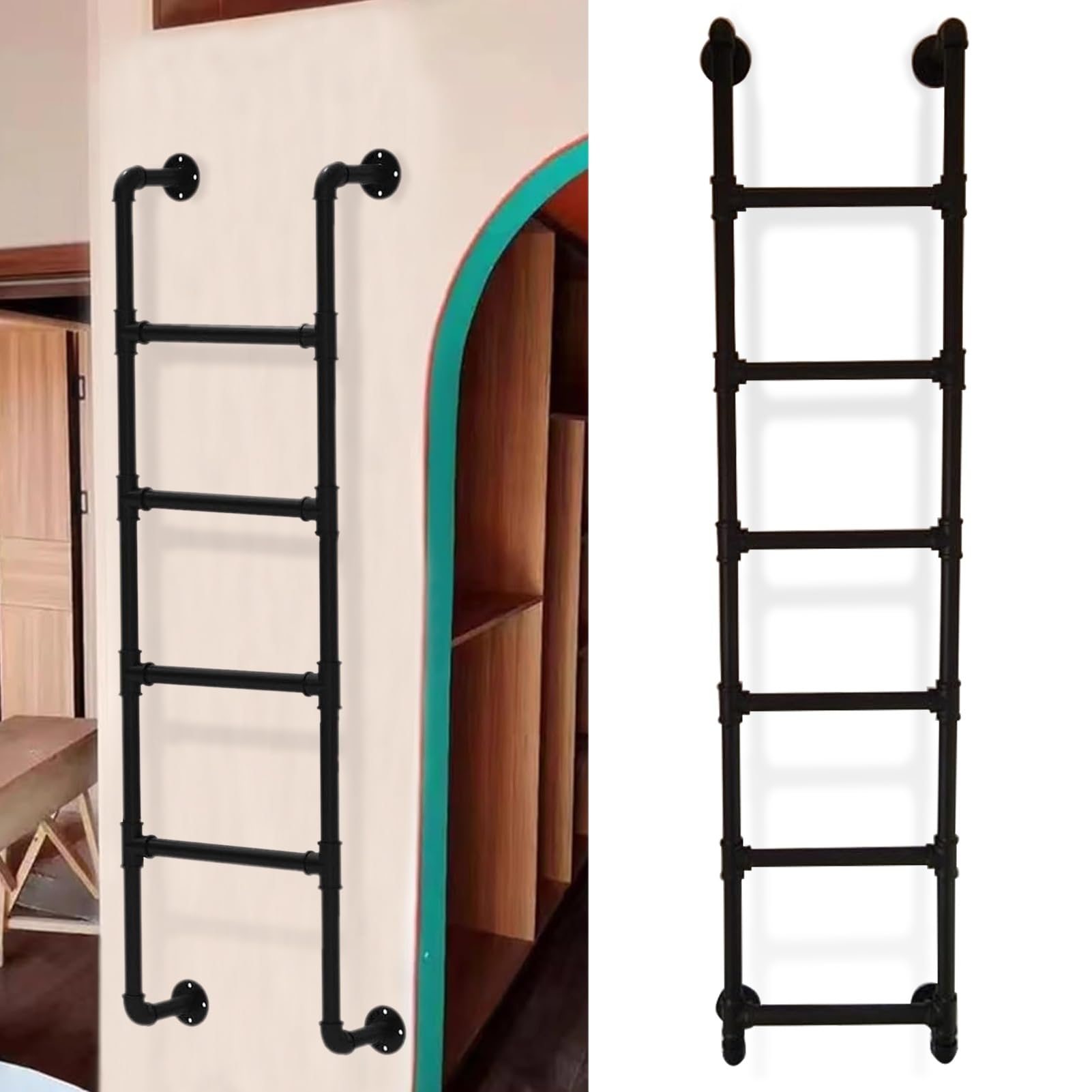 Escalera de Emergencia contra Incendios/Escalera de Pared de Hierro Forjado de Metal Negro para áticos, literas, escaleras para Camas Altas en el Exterior de vehículos recreativos