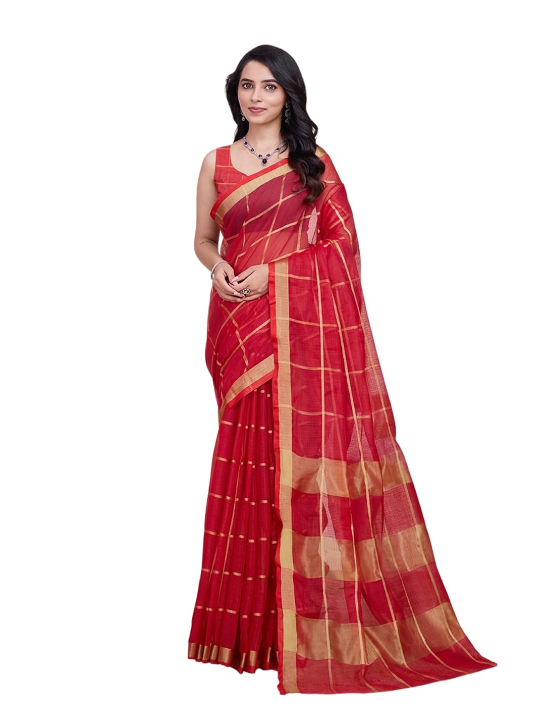 Kanjivaram Soft Cotton Kota Doriya Saree | Fine Checks Handloom Sari with Blouse Piece | Office Daily Attire Summer Festival | Free Size-picture-45