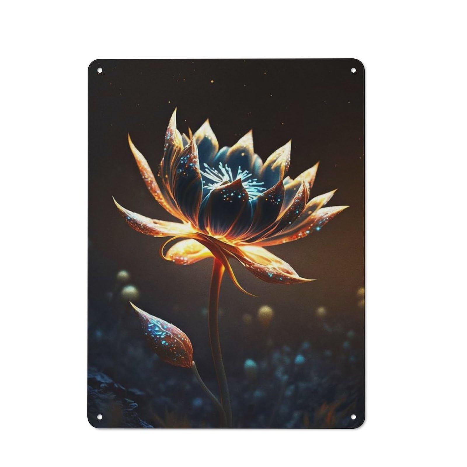 Metal Plaque with Flower Alien Planet Design 40x30cm, Country Style Cafe Wall Decor for Bakery, Diner, Cafe Or Family Room