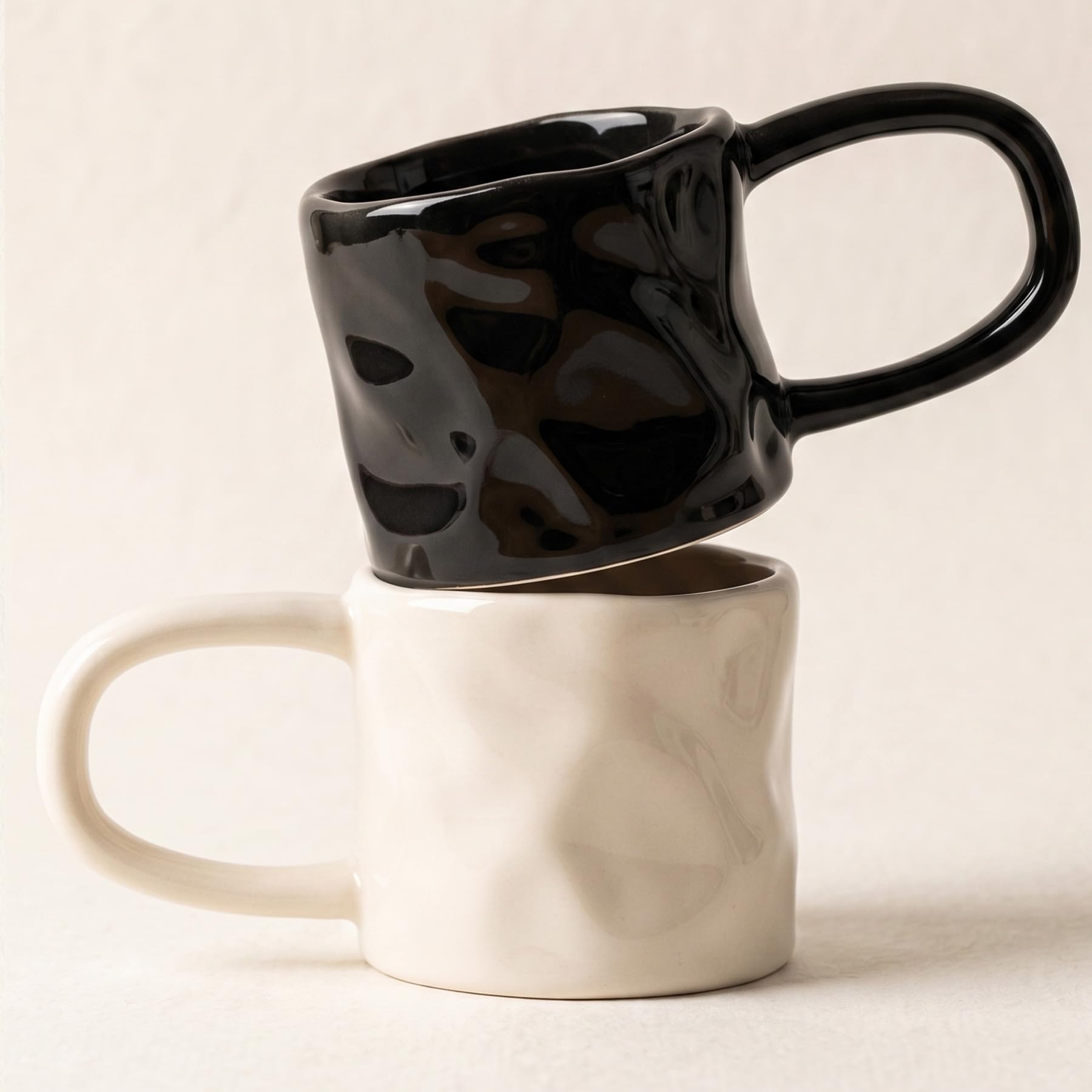 TANEW Ceramic Espresso Shot Cups (Set of 2), 2.5oz Small Tiny Coffee Cups, Mini Demitasse Mugs for Latte, Cappuccino, Macchiato, Tea Sand & Black