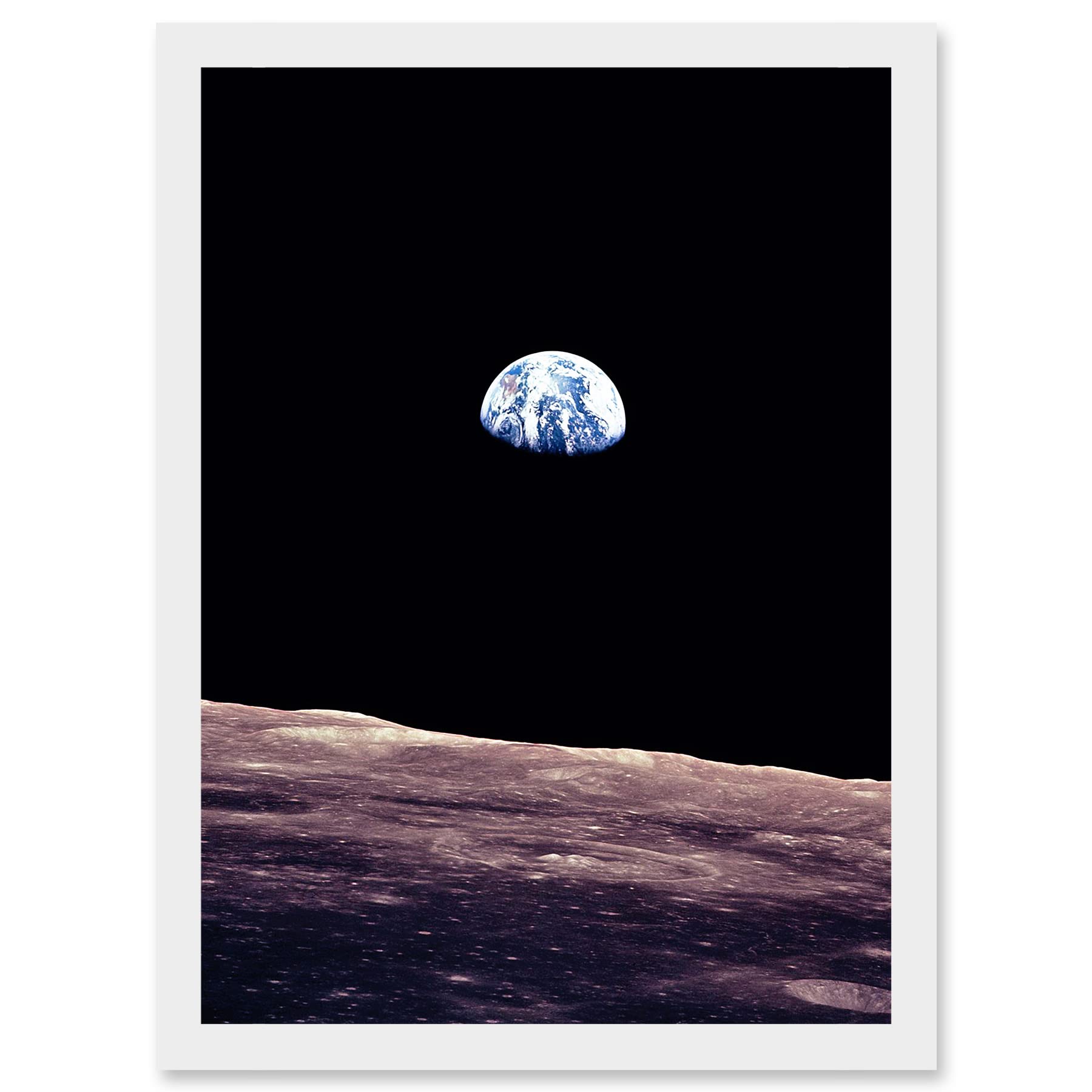 Artery8 Space Photo Planet Earth From Moon Surface Landscape USA A4 Artwork Framed Wall Art Print