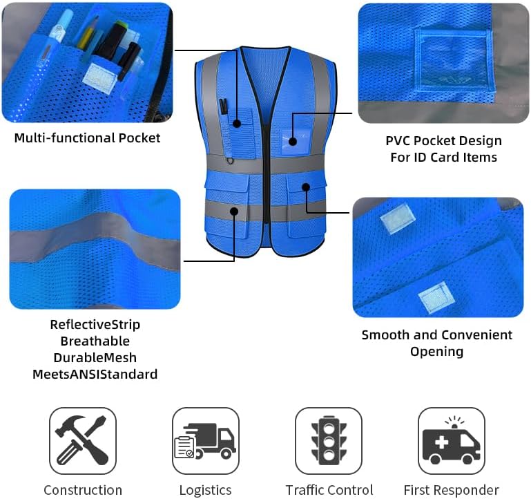 Tydon Guardian Reflective Safety Vest for Women Men High Visibility Security With Pocket Zipper Front Meet ANSI/ISEA Standard - Image 3