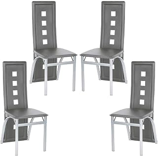 Juego de 4 sillas de Comedor, Silla de Cocina, Respaldo Alto, Asiento Ancho, Muebles de Comedor, Silla de salón de Piel de PVC para Cocina, Comedor, jardín,Ceniza-4PC