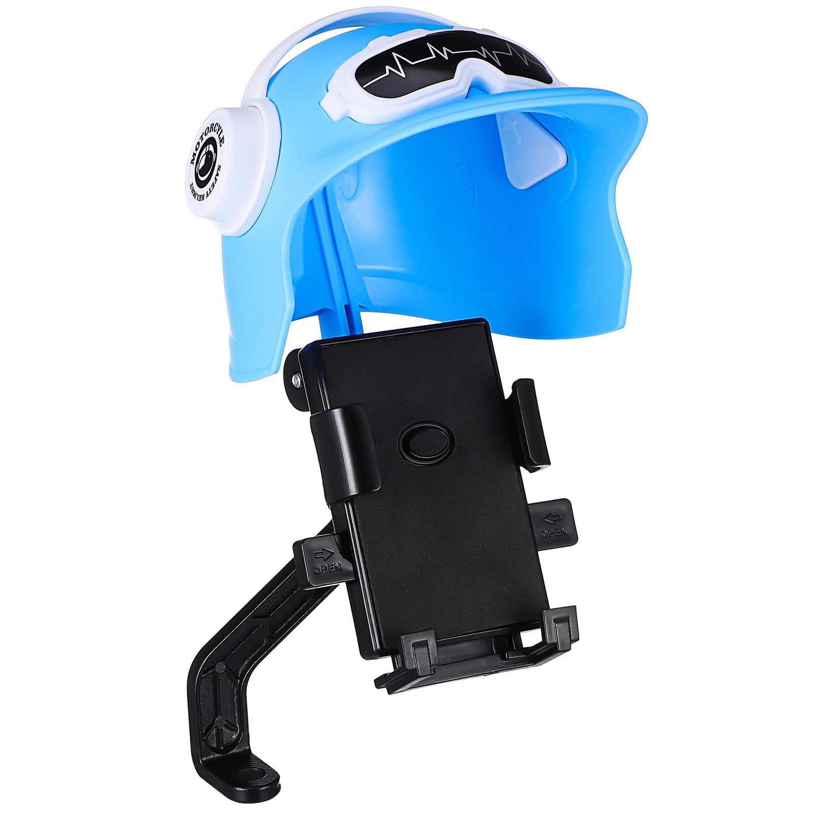 Waterproof Motorcycle Phone Mount Rear Mirror Holder with Blue Sunshade Cap, Bike Phone Stand Rack with Clamp for Riding Support and Mobile Device Security