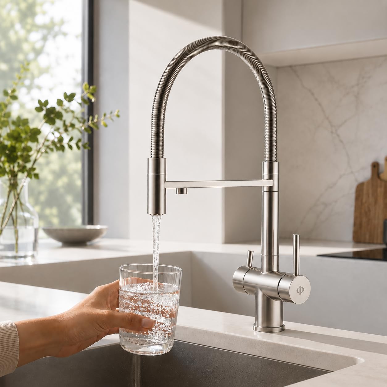 GME Grifo Cocina con Ósmosis y Caño Extraíble, Monomando para Agua Filtrada