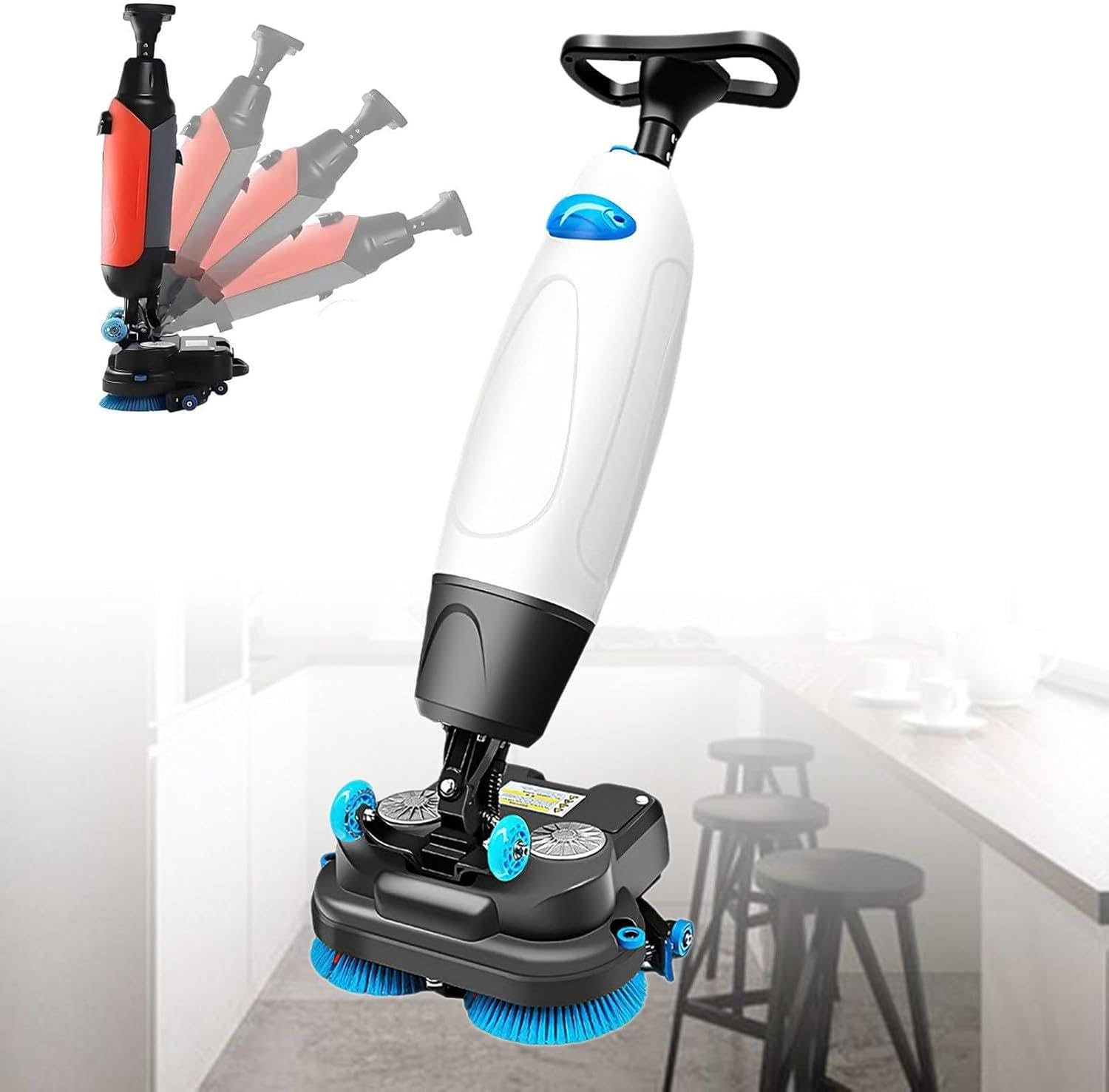 Depurador portátil para pisos, rotación de 360°, diseño de caminar detrás para suelos de madera, cerámica, terrazo, PVC y mármol, 16.9 pulgadas de ancho