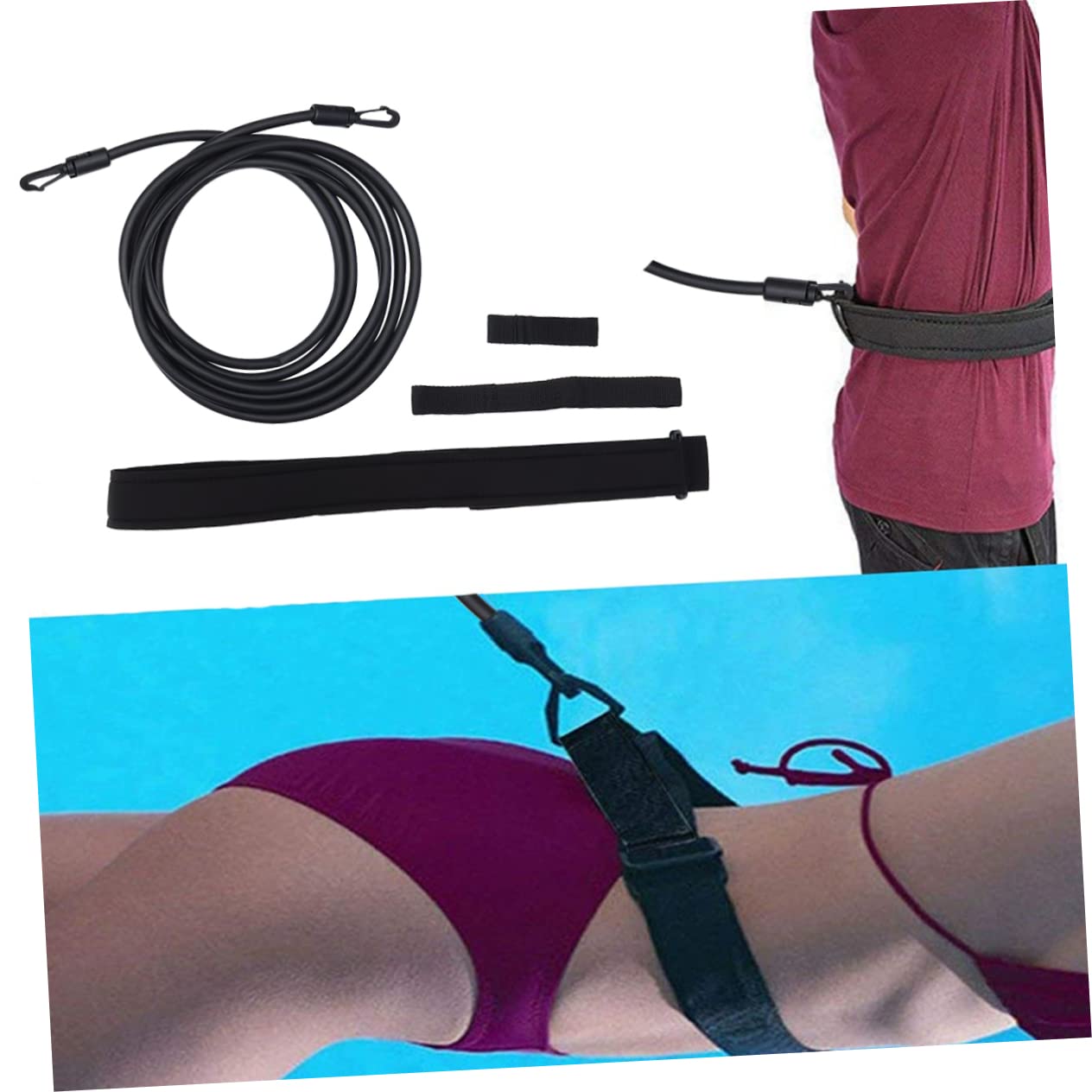 Cintura di Resistenza al Nuoto Corda Elastica Nera, Set 1 | Allenamento in Acqua e Secco, Sbr, Esercizio in Posizione, Accessorio per Fitness Acquatico
