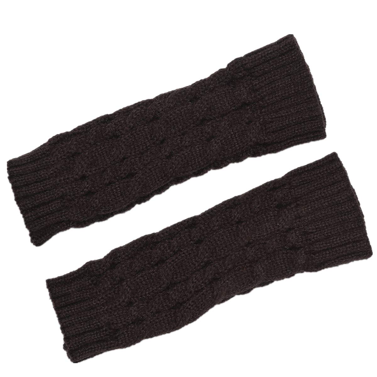 Acvip Women's Dark Coffee Twisted Cable Knit Arm Warmers Fingerless Gloves Thumb Hole Mittens (Dark Coffee)
