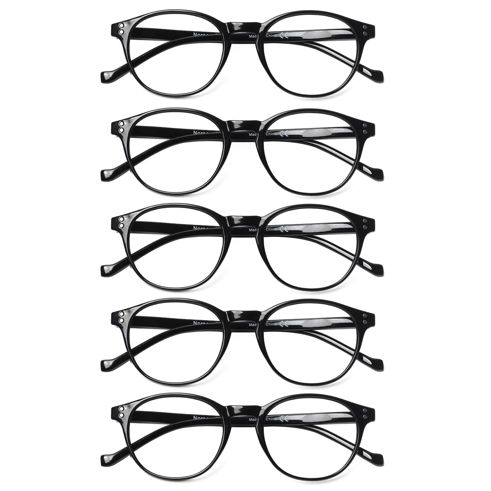 COJWIS 5 Pack Lesebrille Blaulichtfilter fur Damen Herren Federscharnier Brille Anti-Müdigkeit Blendfreie UV Lesehilfe (5 Pack Schwarz, 1.50, multiplier_x)