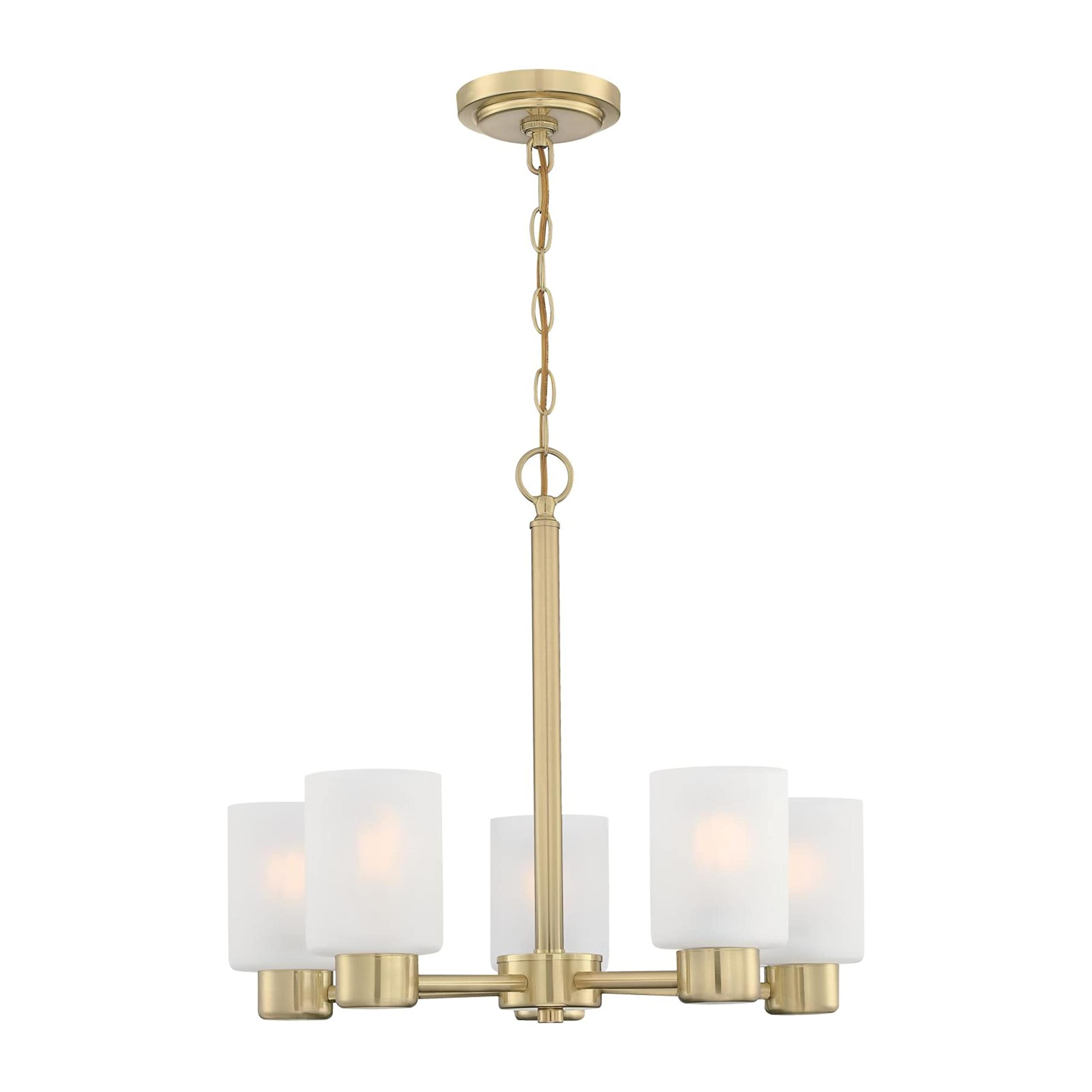 Westinghouse Lighting 6127000 Sylvestre Transitional Five Light Indoor Chandelier, Champagne Brass Finish, Frosted Glass