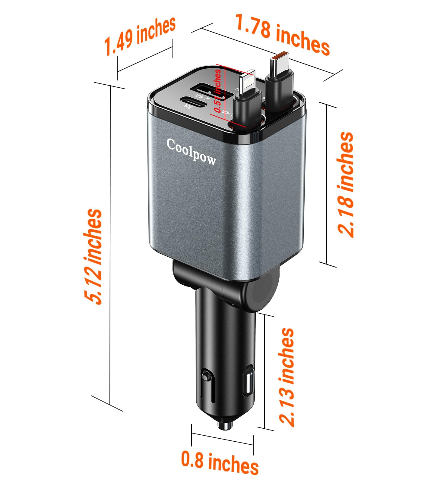 4 EN 1 Cargador Coche USB C, 69W Cargador Mechero Coche【180° Plegable】 Car Charger Adaptador Móvil Coche con 2 Cables Retráctiles para iPhone 16/15/Samsung S25/S24/iPad/GPS