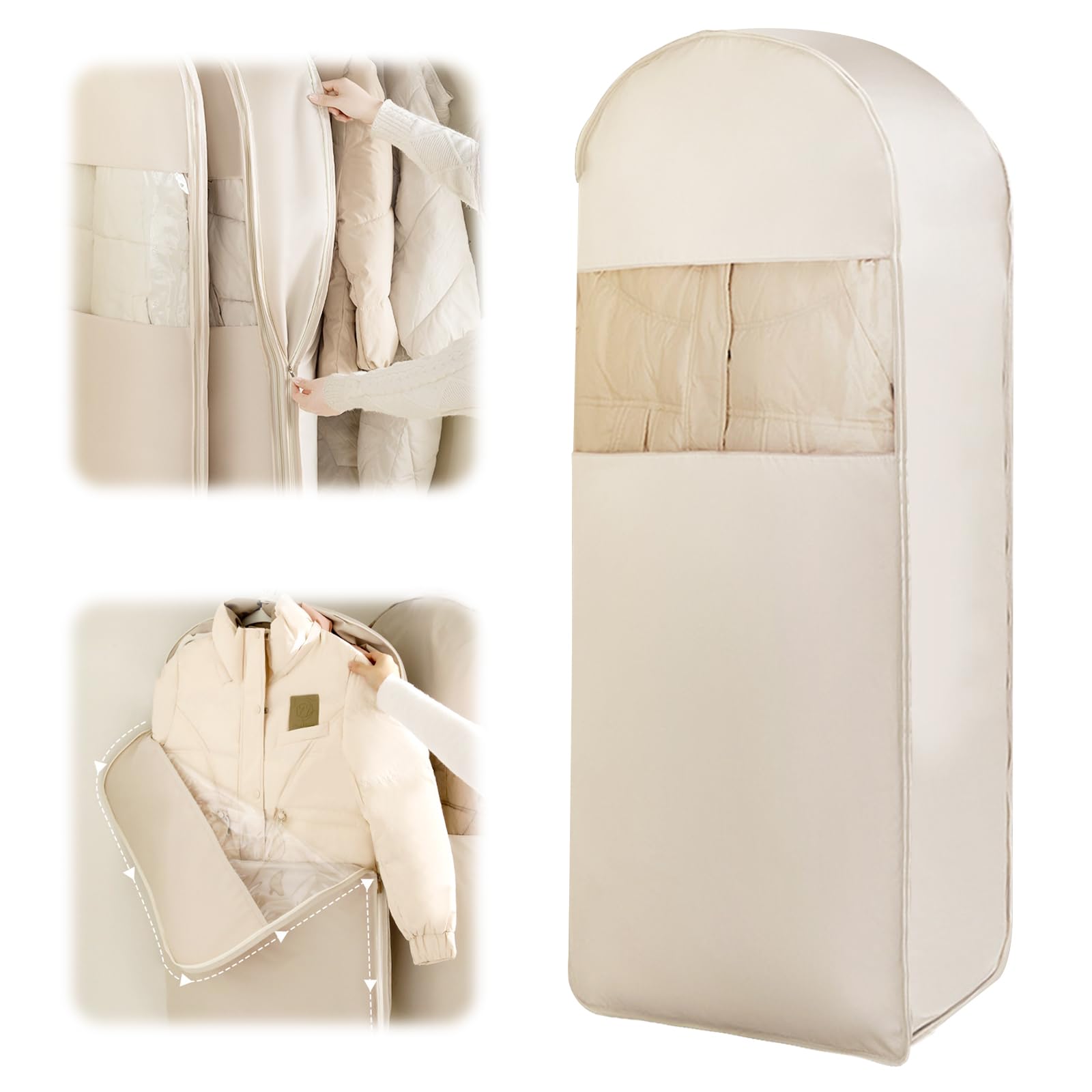 Custodia Porta Abiti da Appendere con Cerniera a Compressione, Copriabiti Salvaspazio per Cappotti, Traspirante Borsa Portaabito, Copertura Vestiti Copri Abiti per Giacca, 1Pc (Beige)