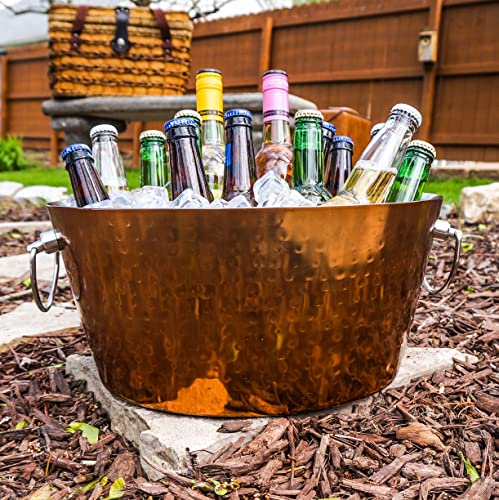 Brekx Personalized Hammered Rose Copper Finish Double-Walled Insulated Beverage Tub For Copper Anniversary Gifts, Housewarming, Wedding Gifts For The Couple #TOP2