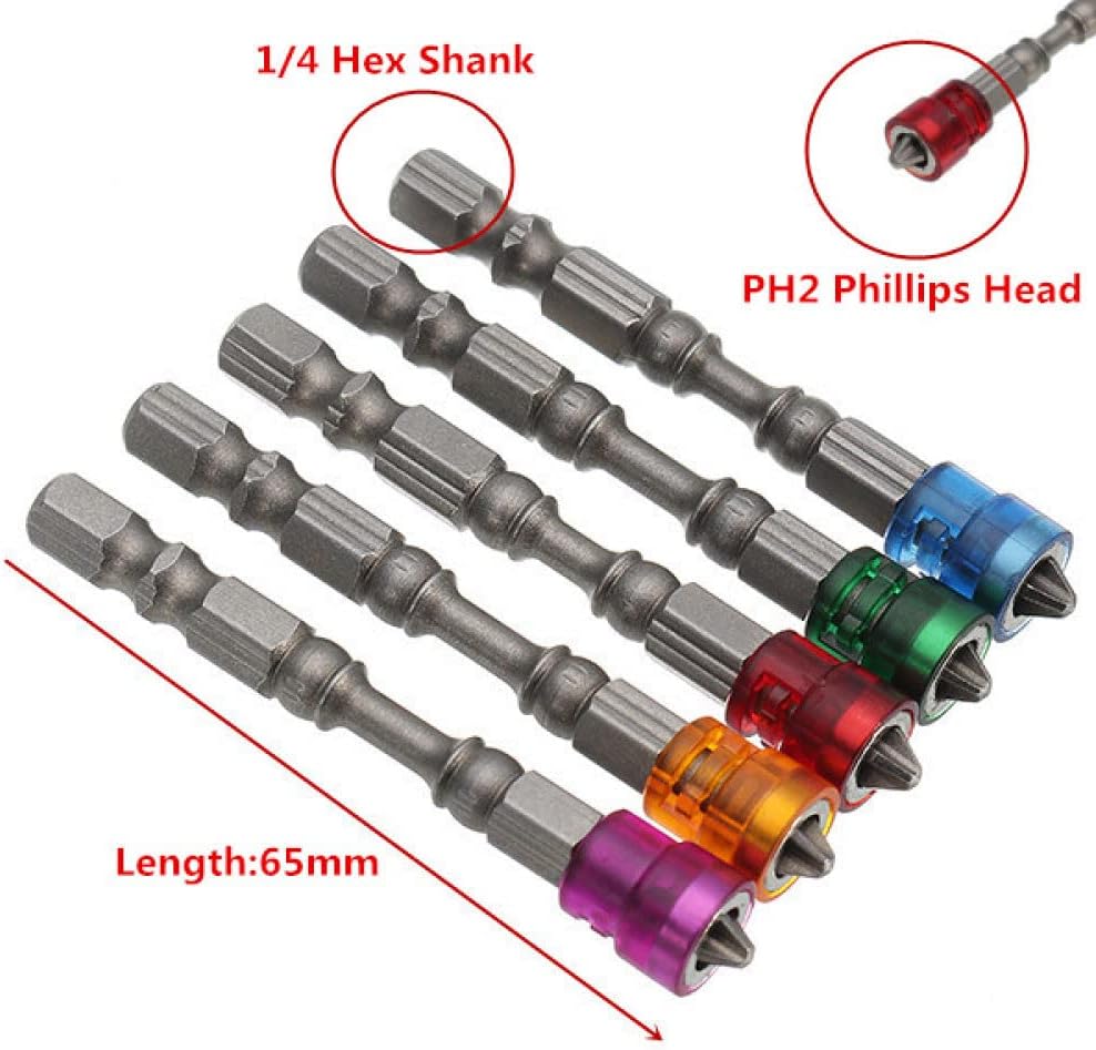 5Pcs Magnetic Screwdriver Bit Cross-Head PH2 Magnetic Screwdriver Bits 1/4 Inch Hex Shank Drywall Electric Screwdriver Set,Blue