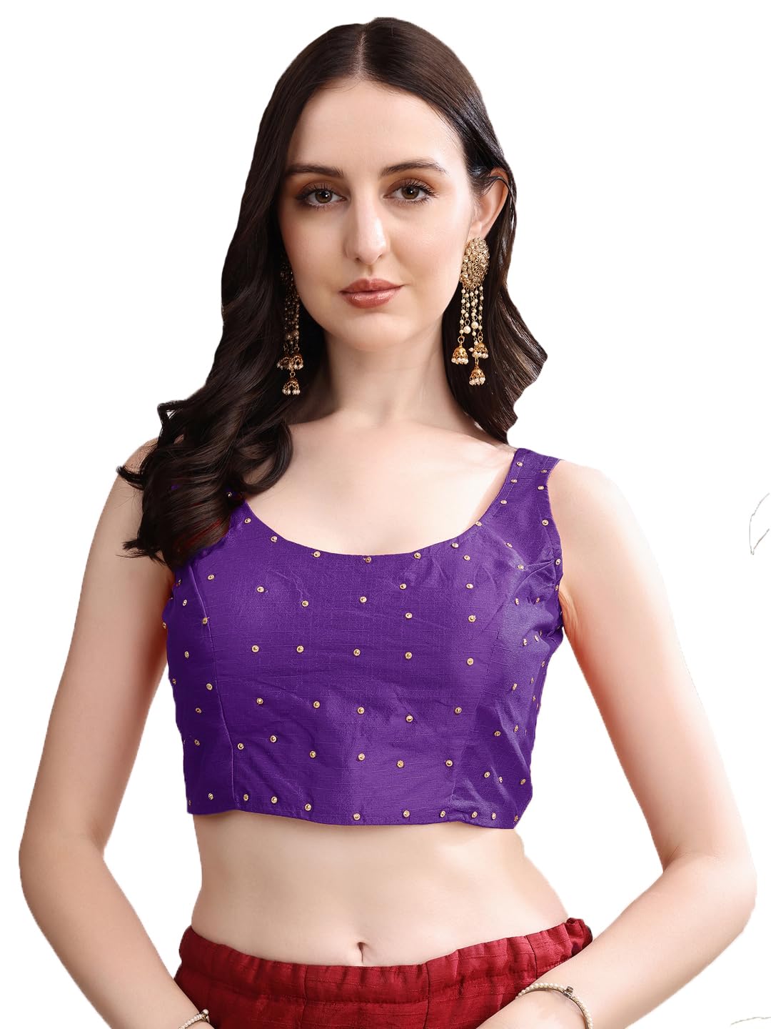 Blouse for Women | Deep U Neck Mono Banglori Silk Diamond Work Back Open Sleeveless Blouse|Blouses for Women Readymade Fancy Stylish | Size : 36-38 | Wedding-image-12