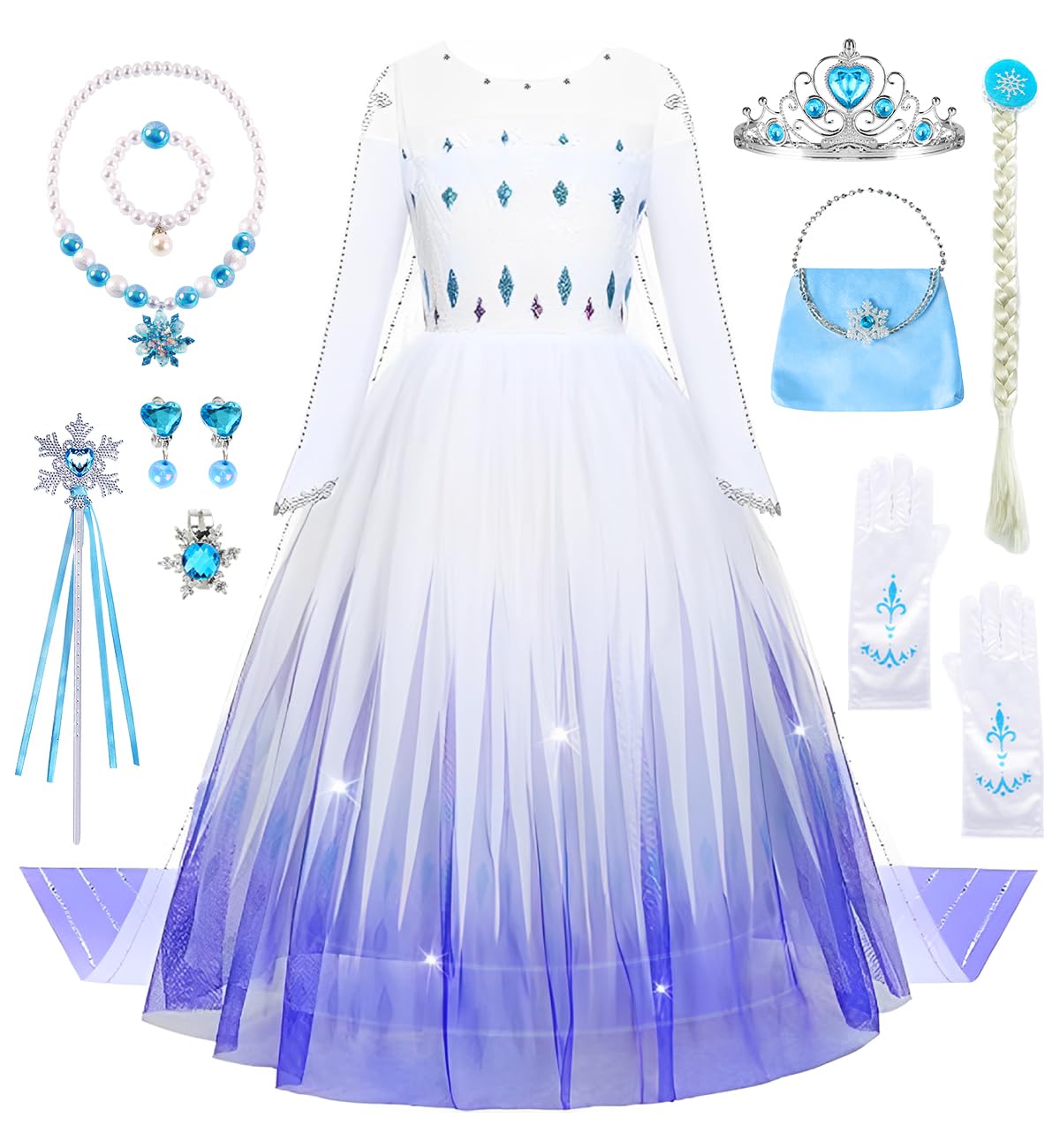YYDSXK Disfraz Princesa Niña, Elsa Princesa Vestidos Infantiles, Princesa Disfraz con Corona Collar, Frozen Princesa Disfraz Cosplay Vestirse para Cumpleaños Fiesta Halloween Navidad Carnaval