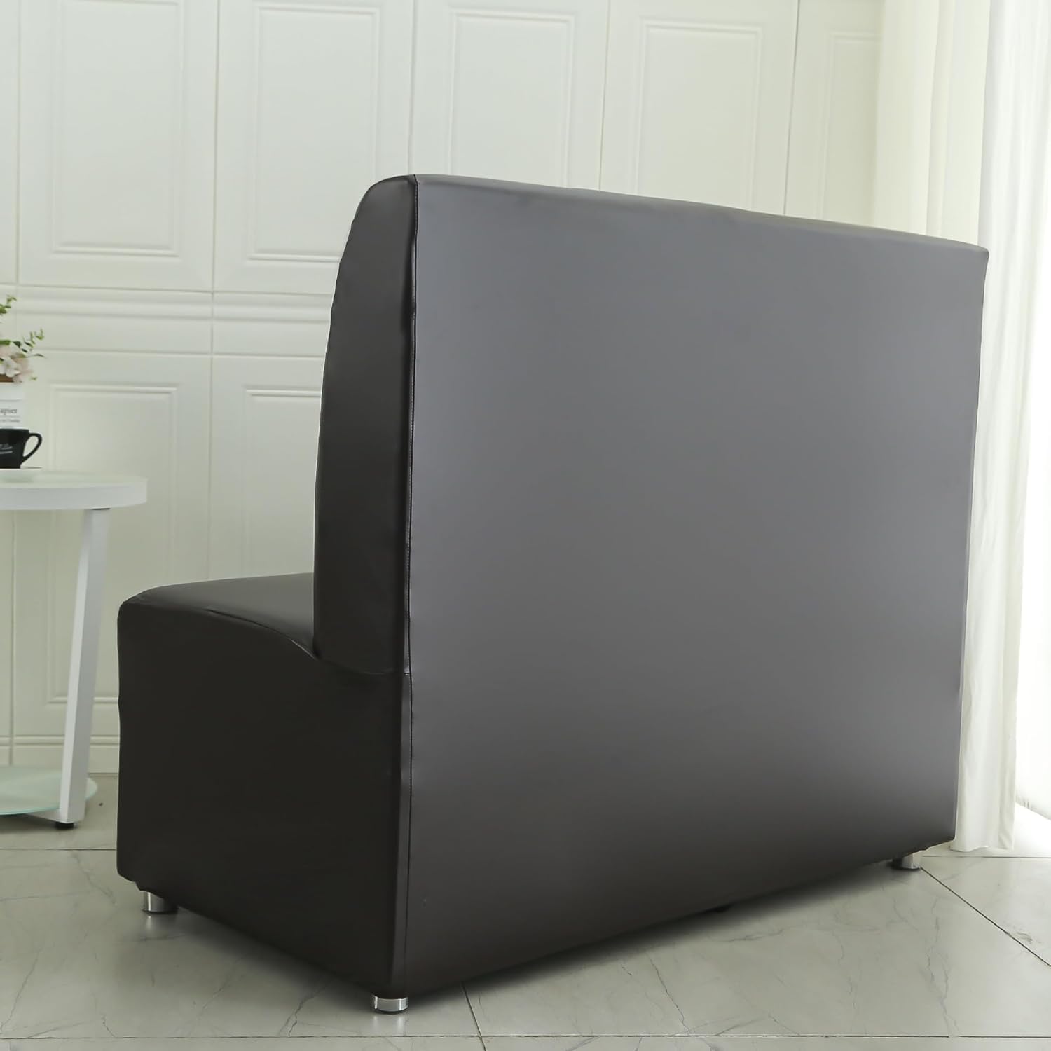 EFELIM Custom Waterproof Small Loveseat Sofa Covers, PU Restaurant Bench Seating Cover Non-Slip RV Dinette Booth Cushion Covers (Black)