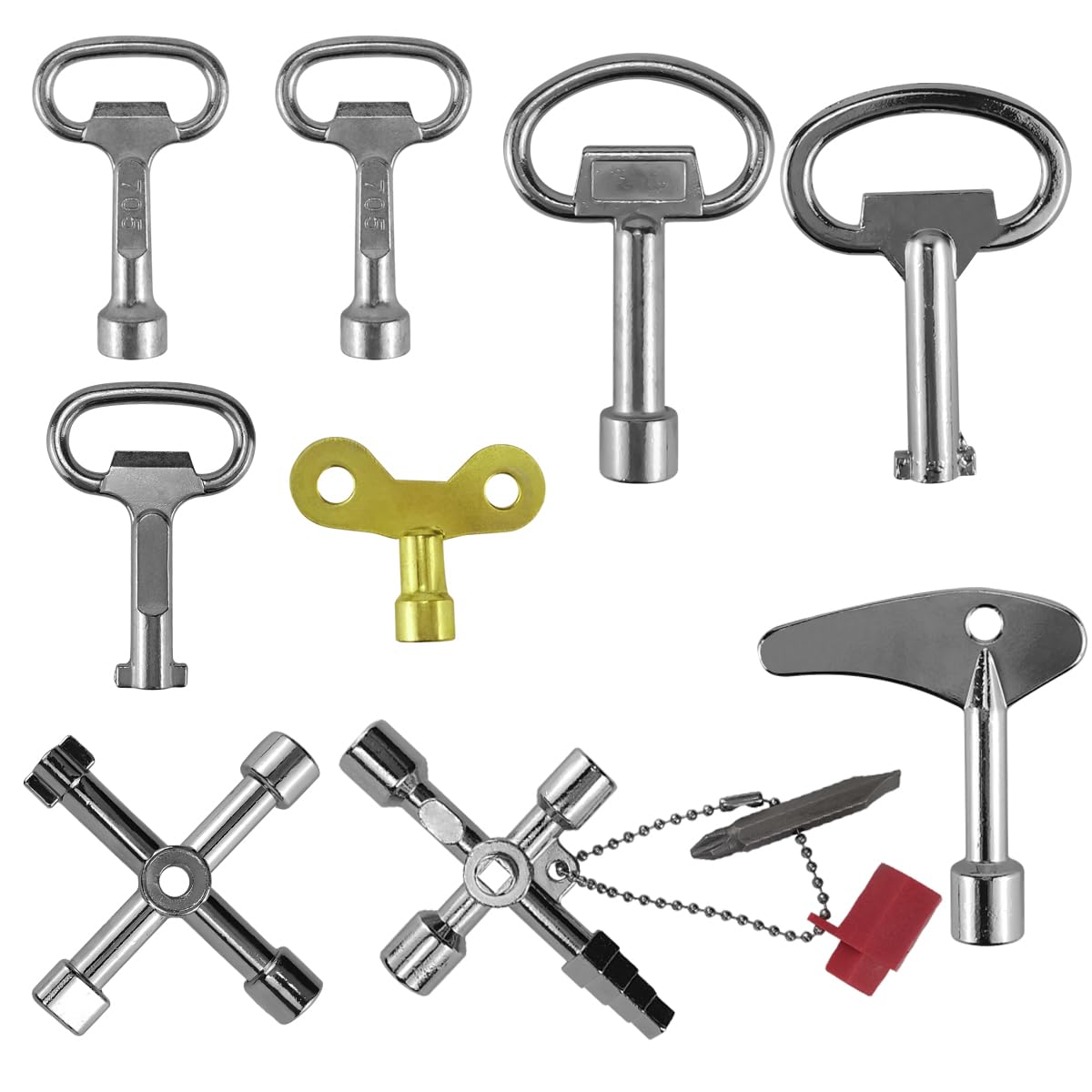 Set 9 Chiavi Universali Per Rubinetti E Contatori - Chiave A Croce, Triangolare E Rotonda - Per Idraulici E Emergenze Domestiche - Foto 9