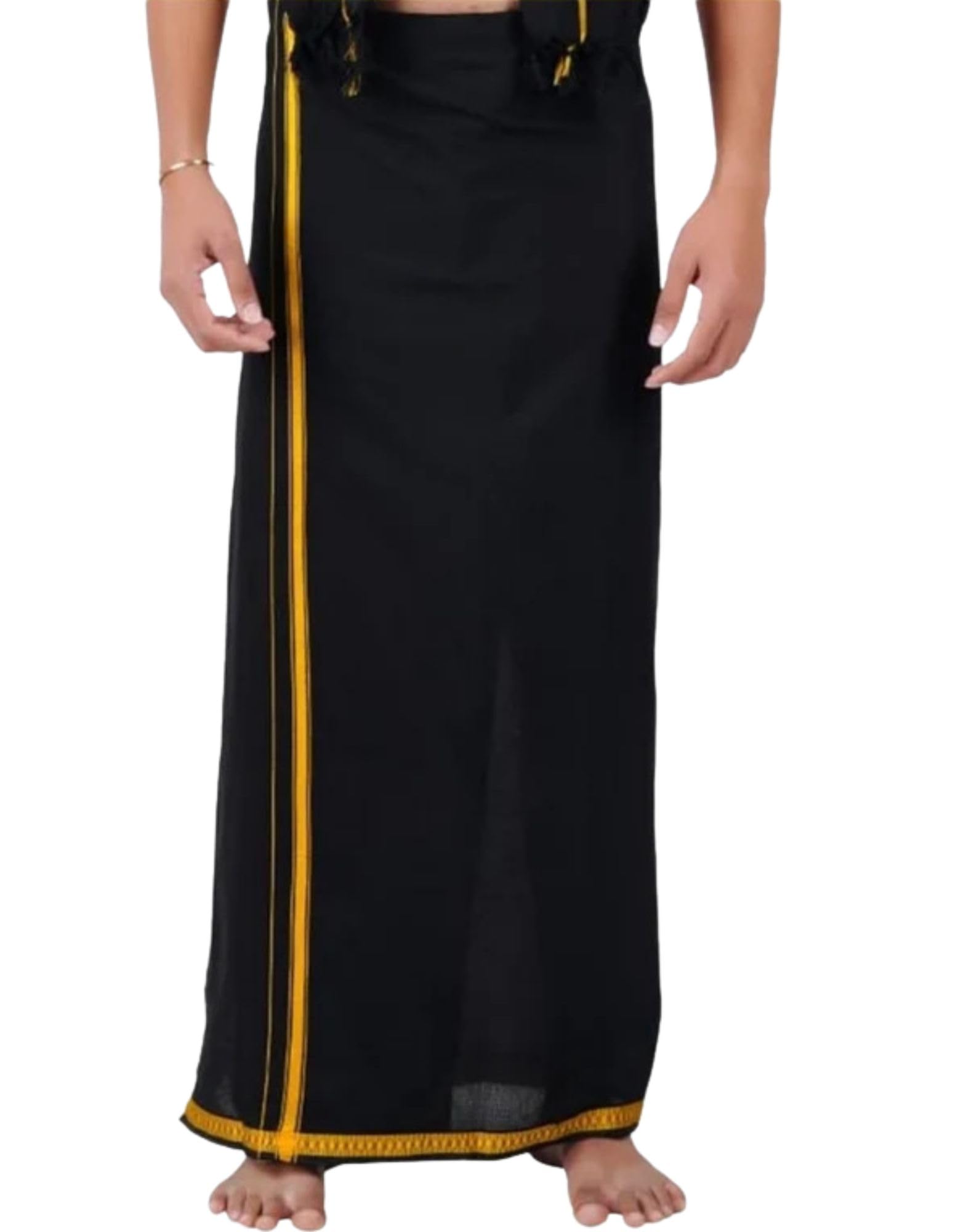 dhirra Ayyappan Black Dhoti for Men | Pure Cotton Black Dhoti with Golden Border | Traditional South Indian Pooja & Sabarimala Wear | Kerala Mundu-picture-39