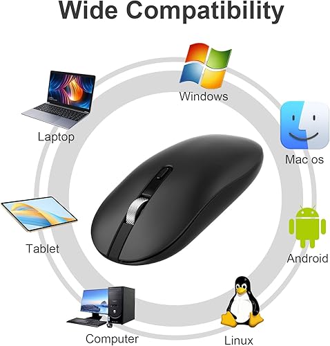 Miniatura 6 de cimetech Ratón Bluetooth para laptop, mouse inalámbrico silencioso delgado, mouse de computadora portátil con receptor USB, rueda de desplazamiento