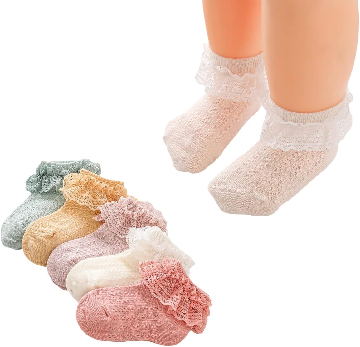 Amazon.com: Ruffle Frilly Lace Socks for Toddler Newborn Baby Girls ...