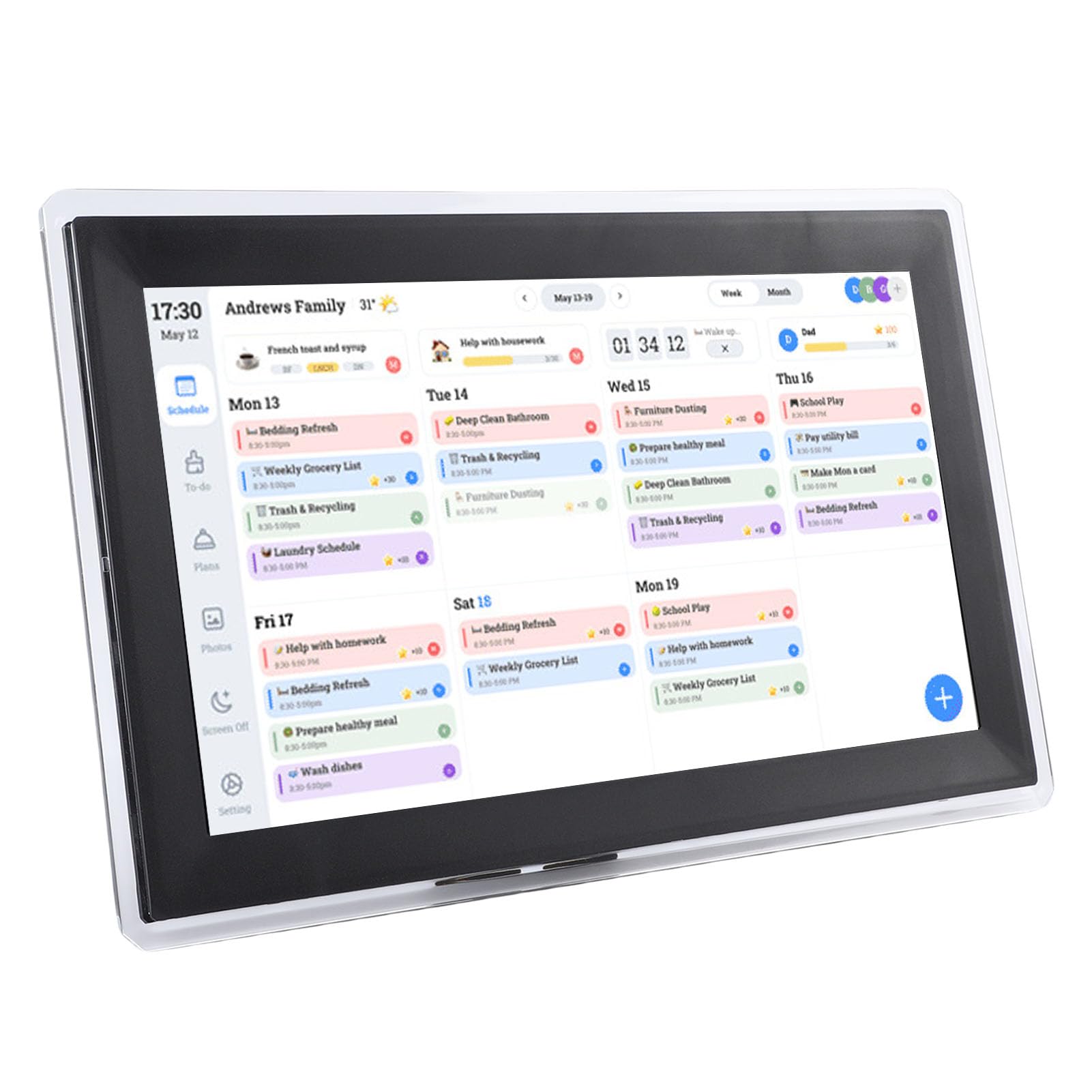 15,6 Zoll Digitaler Kalender, Intelligenter Touchscreen-Familienplaner mit Interaktivem Display, WiFi-Fernsynchronisierung, für Familienpläne, Wand- und Schreibtischmontage (EU-Stecker)