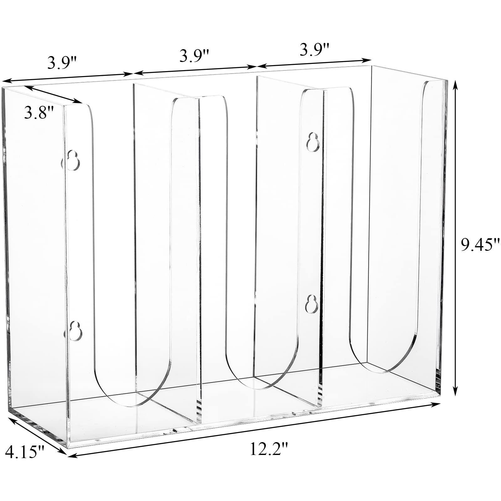 Suwimut Acrylic Coffee Cup and Lid Storage Organizer Holder, 3 Compartments Disposable Paper Cup Dispenser Clear Plastic Cup and Lid Holder for Kitchen Coffee Bar Shop Party Supplies