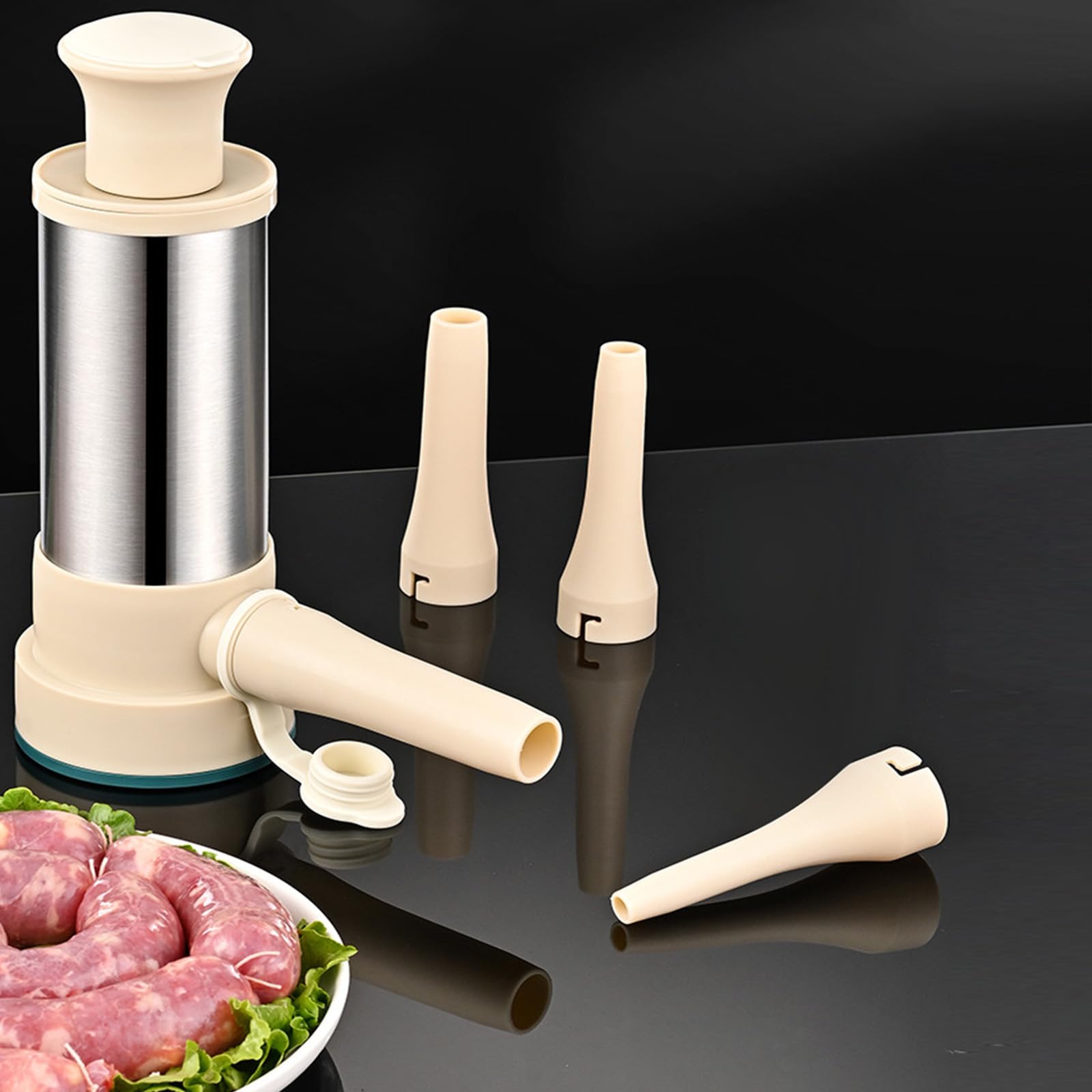 Embutidora De Chorizos 2 En 1, Embutidora De Salchichas De Acero Inoxidable, Máquina Manual Para Salchichas, Con 4 Tubo De Relleno De Salchichas, Rellenador De Cocina Para Salchichas Caseras
