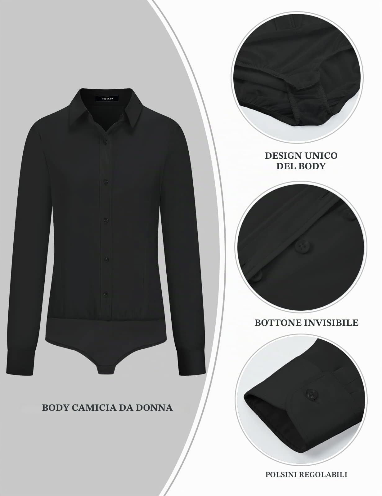 Tapata Camicetta da Donna con Bottoni, Pezzo Unico, Maniche Lunghe, Camicia da Lavoro Solida per L'Ufficio, Top Casual