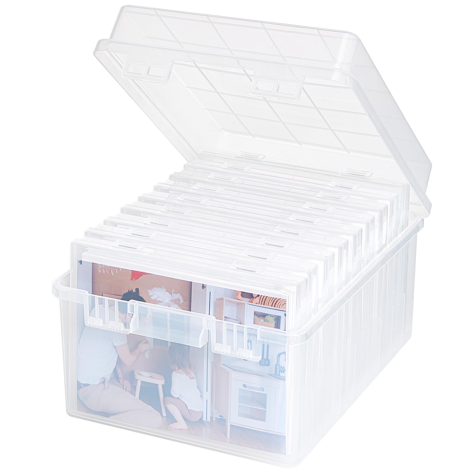 Lifewit Boîte de Rangement Photo 13x18cm 5R, 9 Boîtes Intérieures, Organisateur Photo pour Cartes, Photos, Tampons, Fournitures de Bureau avec 1 Feuille D'étiquettes Autocollante, Transparent, 1 Pièce