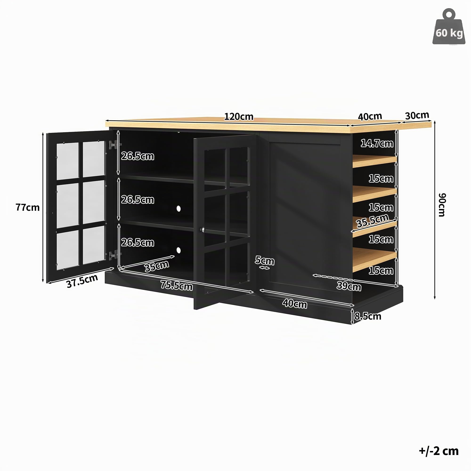 Klappbarer Bartisch Kücheninsel mit Smart LED Farblicht, Schräges Weinregal & Aufbewahrungsschublade, Platzsparend für kleine Wohnungen, USB-Betrieb