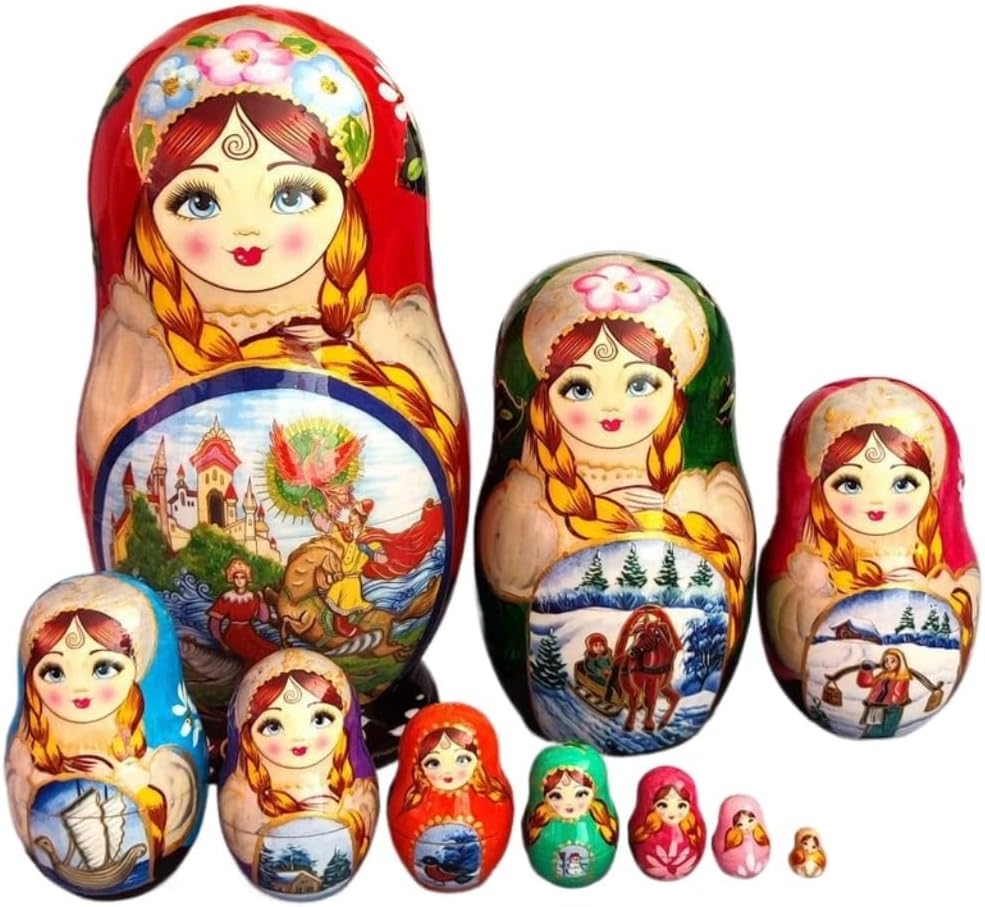 10pcs Russian Nesting Dolls Wood Matryoshka Stacking Handmade for Birthday Christmas Halloween Home Room Decoration