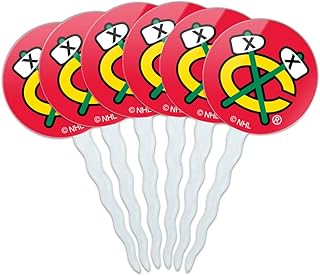 GRAPHICS & MORE NHL Chicago Blackhawks Fan Cupcake Picks Toppers Decoration Set of 6