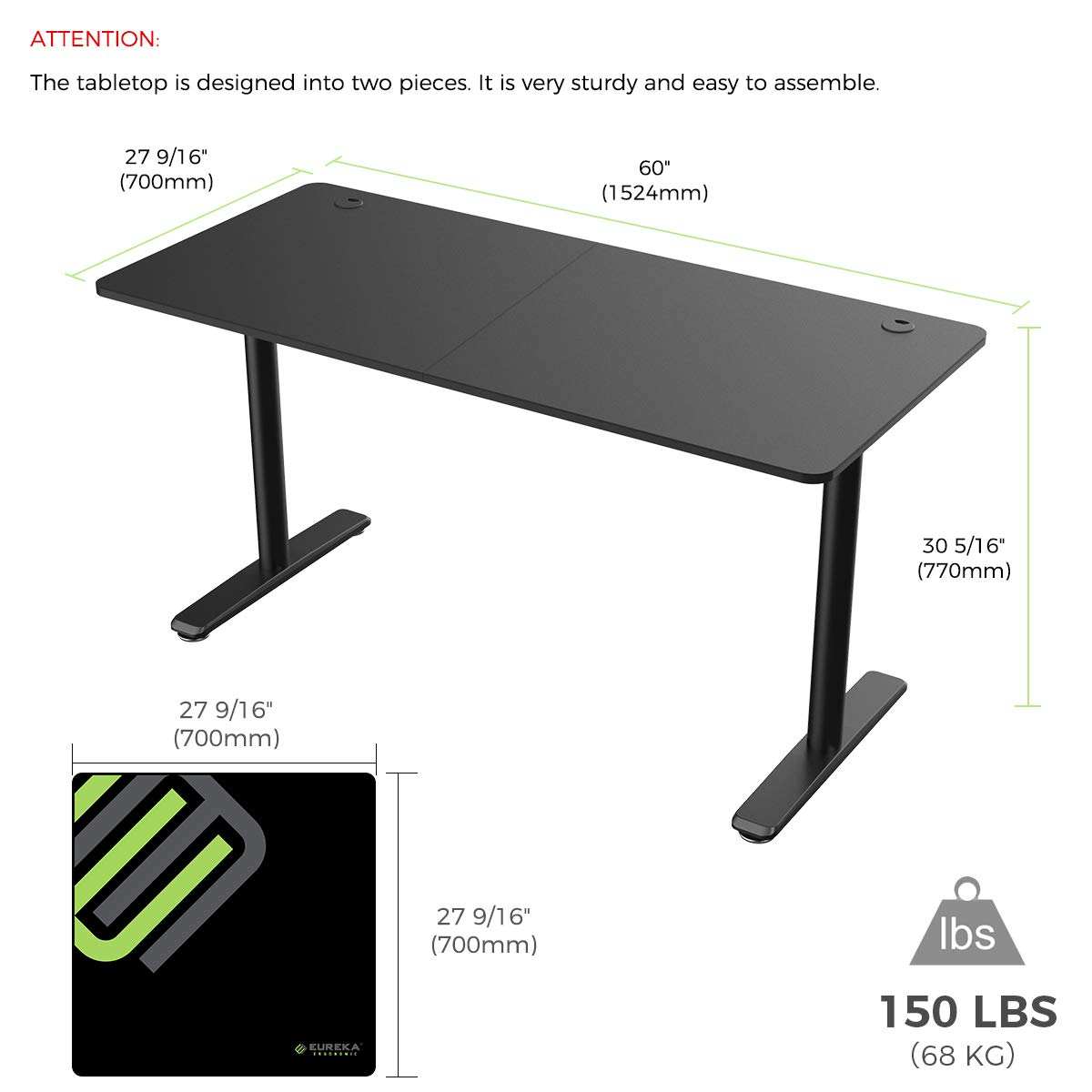 EUREKA ERGONOMIC Gaming Desk, 60 Inch l Shaped Computer Desk, Game