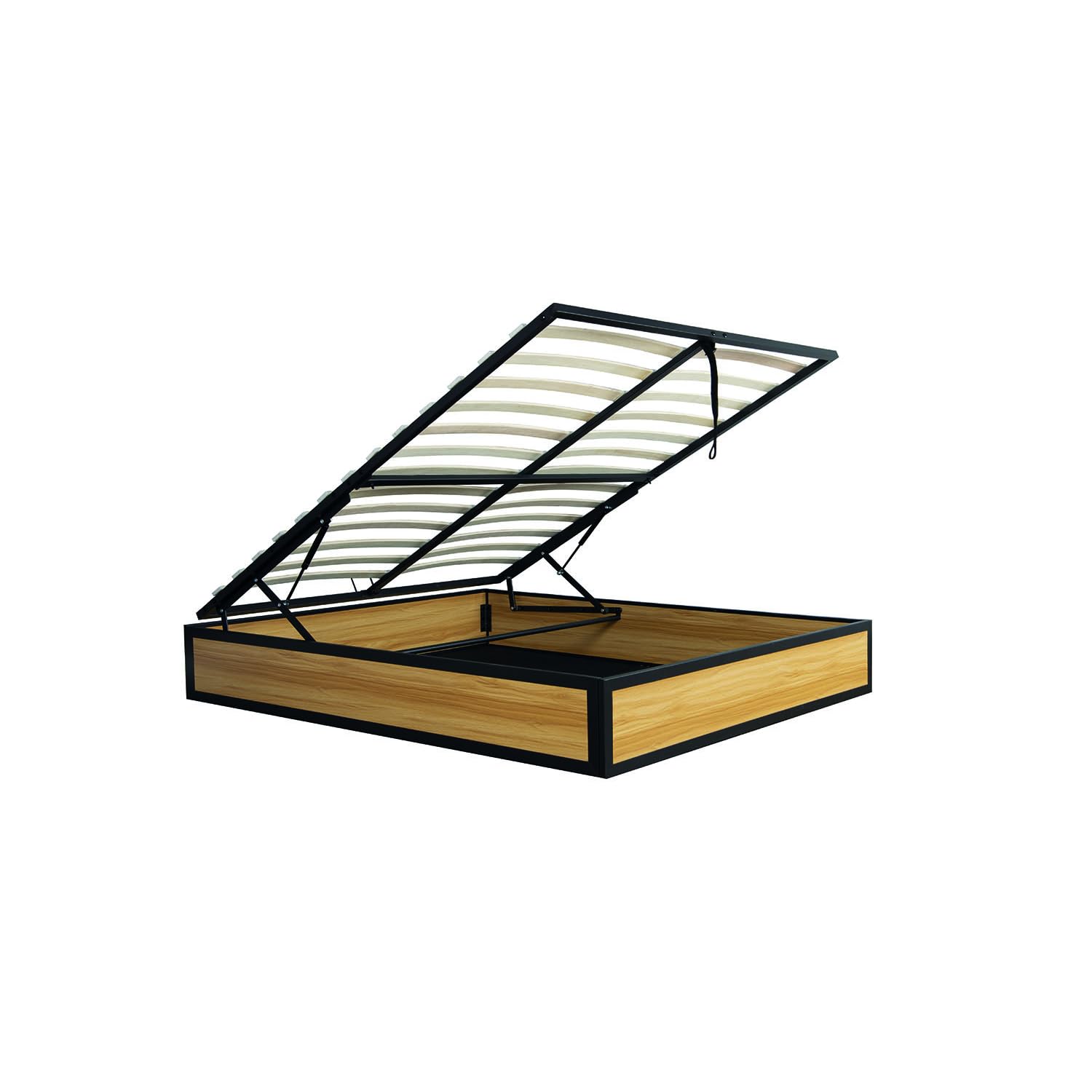 Lit Coffre Industriel JERSEY 140x190 cm Bois et Métal Sommier 24 Lattes