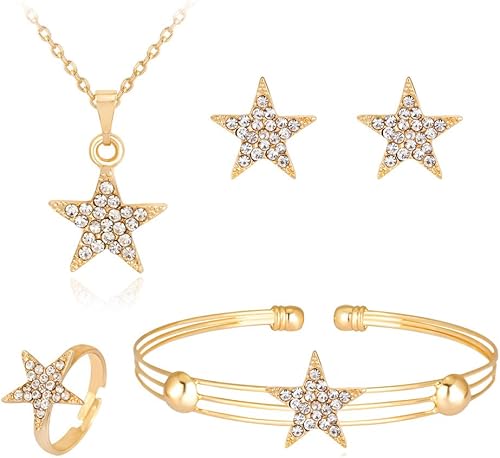 Dcfywl731 Exquisito juego de joyas de oro con corona de princesa y cristales dorados para niñas