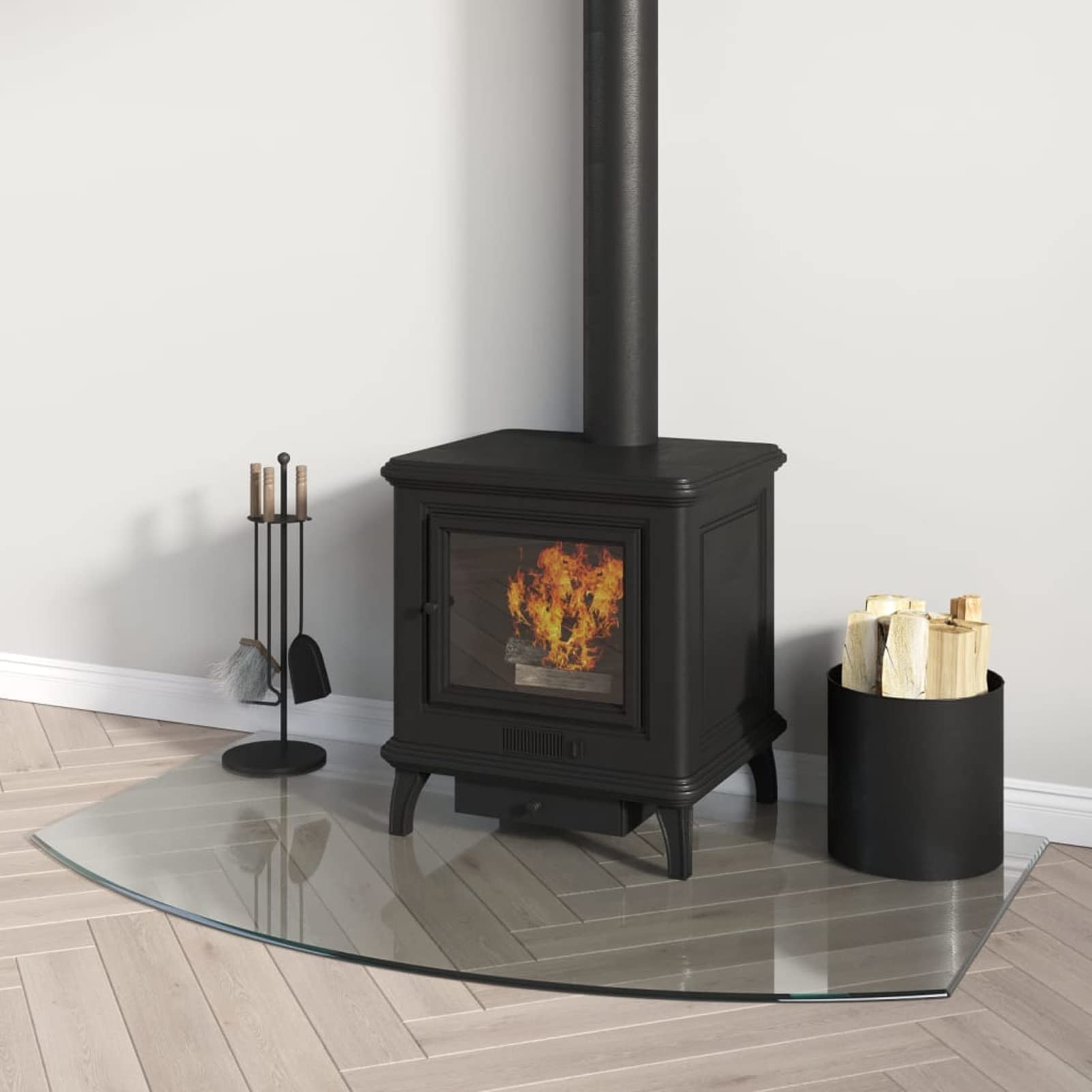 Rantry Piastra in vetro per caminetto, 100 x 60 cm, protezione per pavimenti in parquet e laminato, base per stufa resistente alle alte temperature, copertura per pavimento in vetro temperato