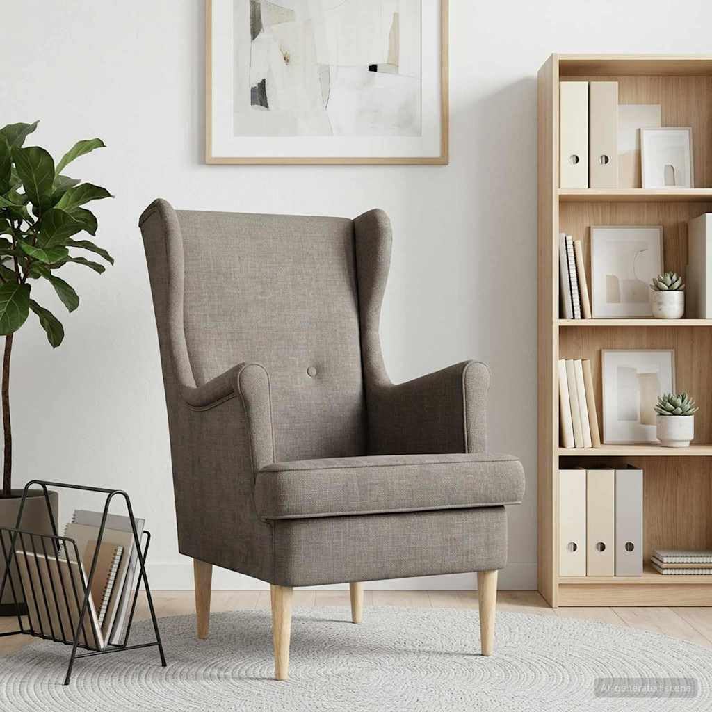Poltrona moderna in tessuto con telaio in metallo e base legno per