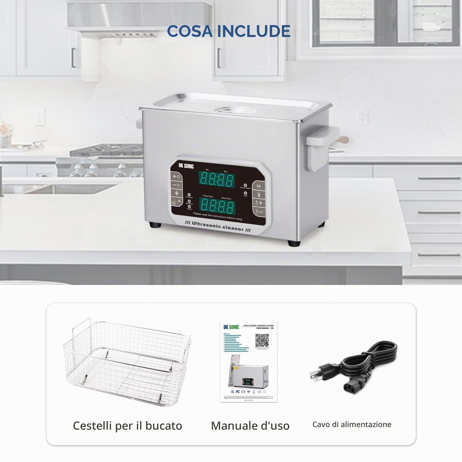 DK SONIC 4L Touch Control Pulitore ad Ultrasuoni, 120W Precisione Pulitore ad Ultrasuoni Gioielli con Timer & Riscaldamento & Cestino, Multi-Applicazione per Occhiali, Catene, Orologi