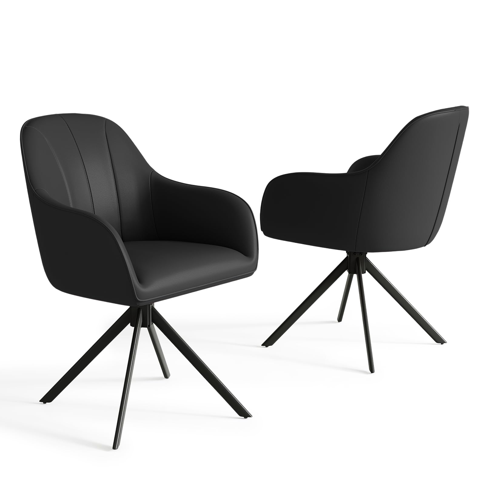 Hawthyhome Esszimmerstühle drehbar 2er Set mit Armlehne | Polsterstuhl mit 5 cm Kissen & Metallbeinen | Moderner Küchenstuhl für Esszimmer, Wohnzimmer, Büro • PU Leder/Schwarz