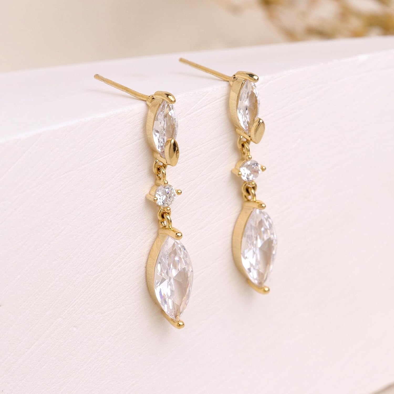 Sonateomber Gold Rhinestone Drop Dangle Earrings for Women, Elegant Marquise Leaf Crystal Bridal Earings Prom Wedding Fashion Jewelry Gift - Image 6