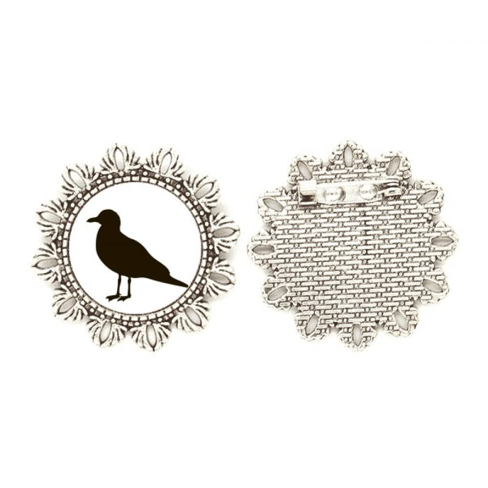 Broche de plata para solapa con diseño de gaviota negra y detalles de flores 4