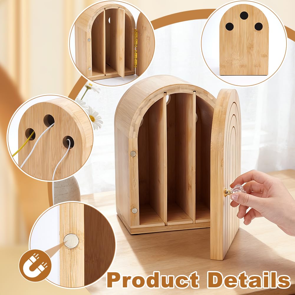 UNICRAFTALE Scatola per cellulare in bambù, 3 pezzi, per 6 telefoni cellulari, stabile supporto in legno robusto con prese di ricarica, ideale per cene di famiglia o ufficio, 7,13 x 6,38 x 10,28