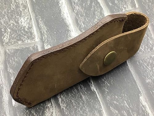 Miniatura 8 de TWO SUN SL03 Funda plegable para cuchillo de bolsillo de 5 pulgadas, funda de cinturón de cuero genuino marrón liso