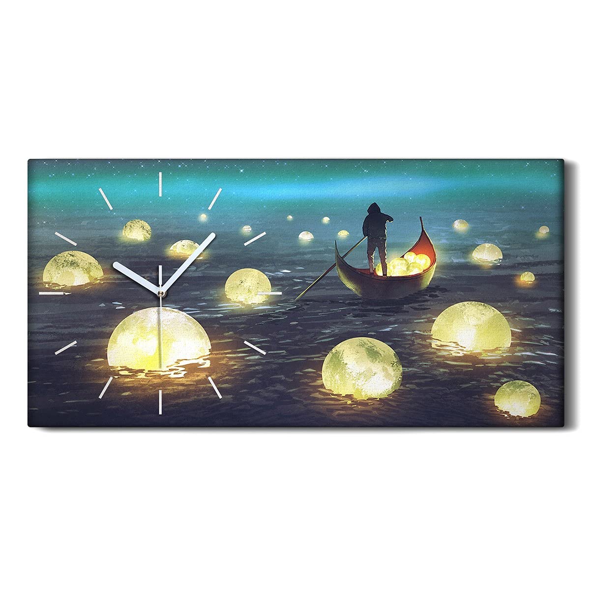 Horloge sur Toile Salon Moderne Tableau Mural Silencieux 60x30cm Lunes d'eau