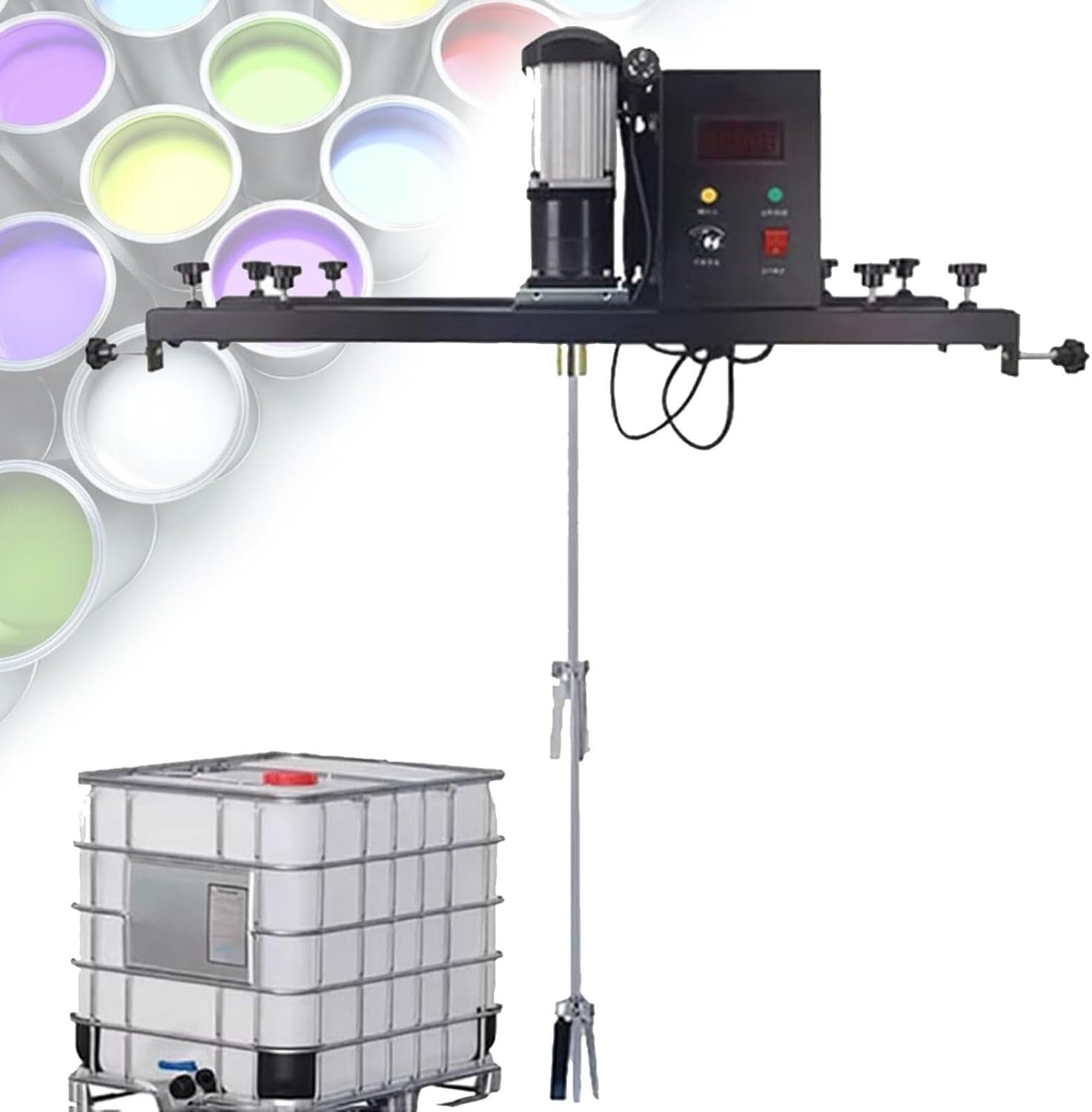 IBC Paint Mixer, Commercial Electric Tank Mixer Machine, with Support Hanger, Stainless Steel Rod & Blade, Folding Propeller, for Ink Dissolver Agitator