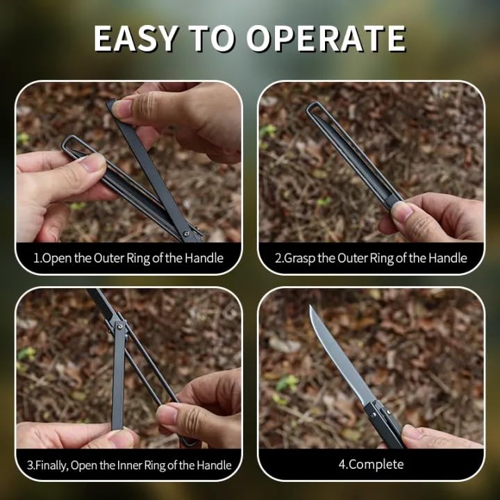 Image of Stainless Steel Folding Knife with Leather Case for Travel, Outdoor. Portable Utility Knives. Camping Pocket Knife. Razor-sharp Blade for Fruit Cutting, Kitchen Use. Survival Tool with Sheath