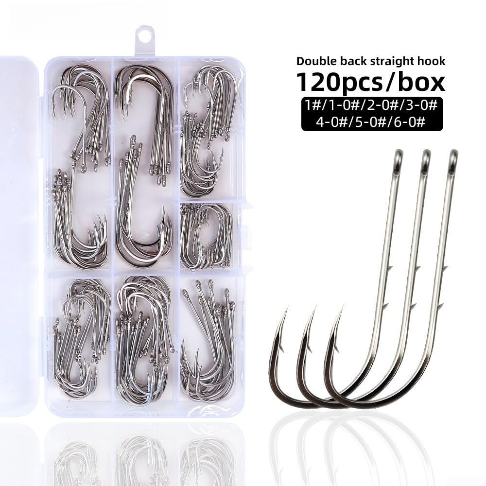 120pcs Lungo Gambo Mare Salata Ami Doppio Barb Punto Offset Per Fondo Pesca Live Bait E Costiera Surf Casting